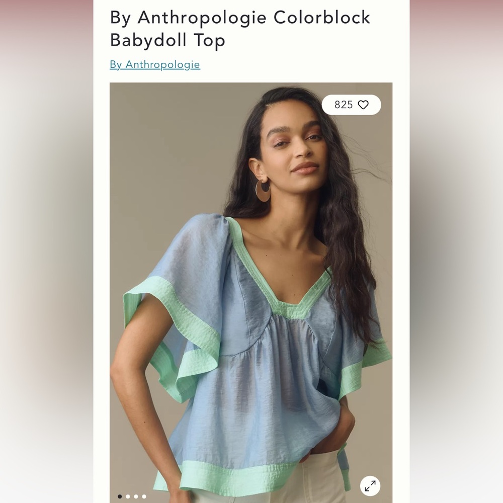 Anthropologie Blue and Green Colorblock Babydoll Top